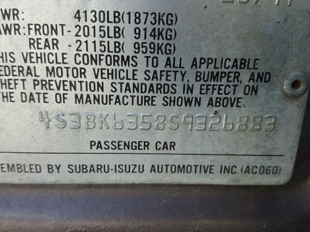 4S3BK6358S9326883 - 1995 SUBARU LEGACY L GRAY photo 10