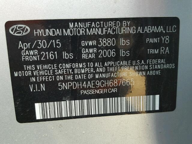 5NPDH4AE9GH687665 - 2016 HYUNDAI ELANTRA SE SILVER photo 10