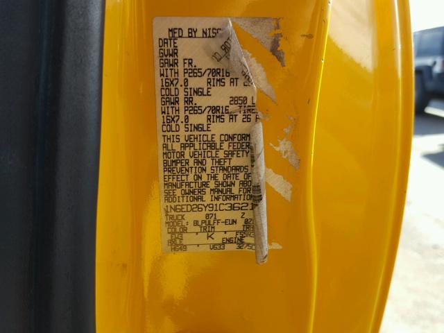 1N6ED26Y91C362196 - 2001 NISSAN FRONTIER K YELLOW photo 10