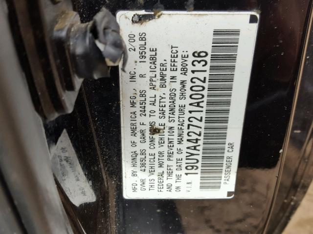 19UYA42721A002136 - 2001 ACURA 3.2CL TYPE BLACK photo 10