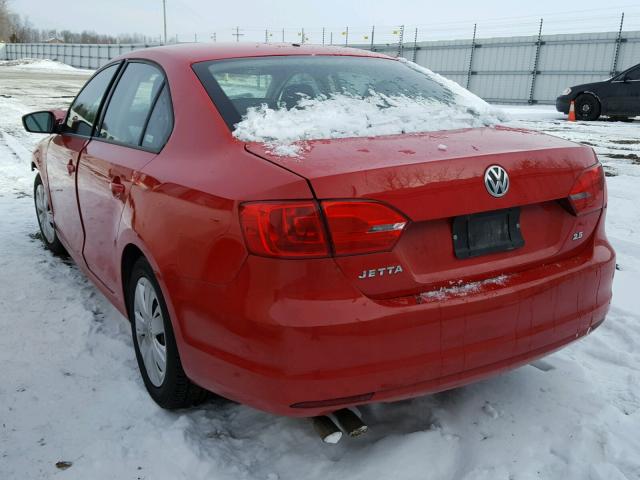 3VWDP7AJ4CM078423 - 2012 VOLKSWAGEN JETTA SE RED photo 3