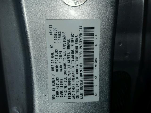 1HGCR2F79DA280361 - 2013 HONDA ACCORD EX SILVER photo 10