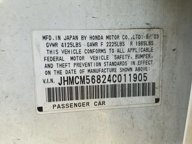 JHMCM56824C011905 - 2004 HONDA ACCORD EX WHITE photo 10