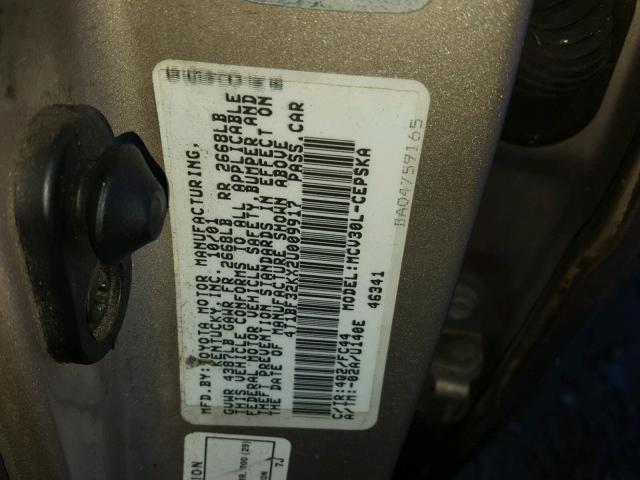 4T1BF32KX2U009917 - 2002 TOYOTA CAMRY LE GOLD photo 10