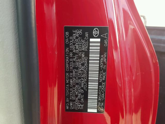 JTDJT903595228490 - 2009 TOYOTA YARIS RED photo 10