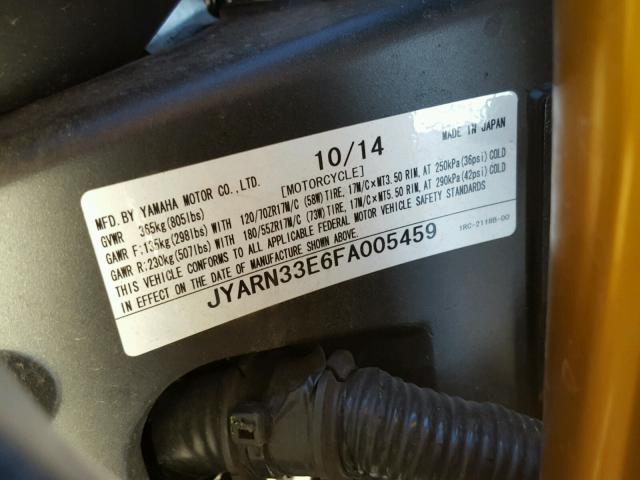 JYARN33E6FA005459 - 2015 YAMAHA FZ09 GRAY photo 10