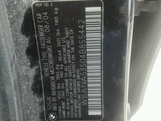 WBANA53504B855442 - 2004 BMW 525 I BLACK photo 10