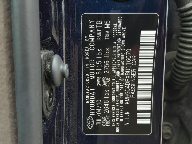 KMHGC4DFXBU116079 - 2011 HYUNDAI GENESIS 4. BLUE photo 10