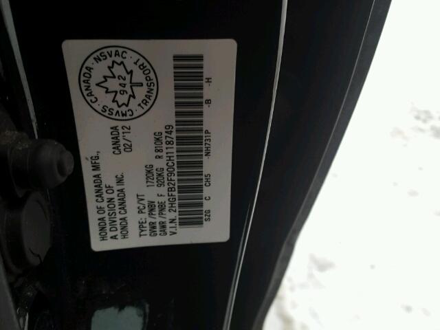 2HGFB2F90CH118749 - 2012 HONDA CIVIC EXL BLACK photo 10