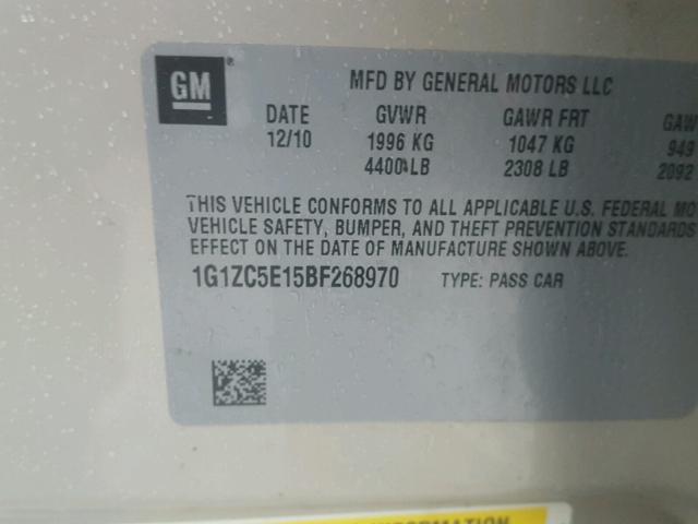 1G1ZC5E15BF268970 - 2011 CHEVROLET MALIBU 1LT 金色 照片 10