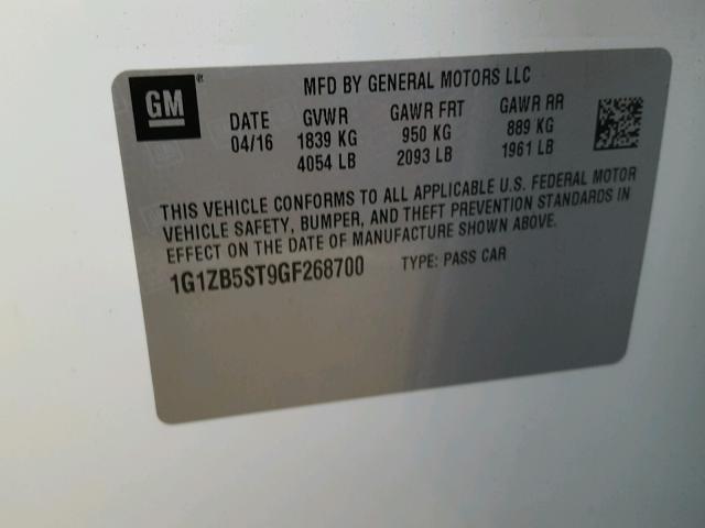 1G1ZB5ST9GF268700 - 2016 CHEVROLET MALIBU LS თეთრი ფოტო 10