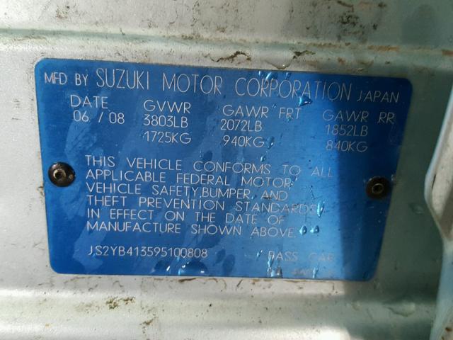 JS2YB413595100808 - 2009 SUZUKI SX4 TECHNO BLUE photo 10