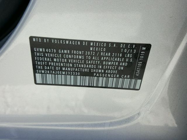 3VW2K7AJ0EM232330 - 2014 VOLKSWAGEN JETTA BASE ვერცხლისფერი ფოტო 10