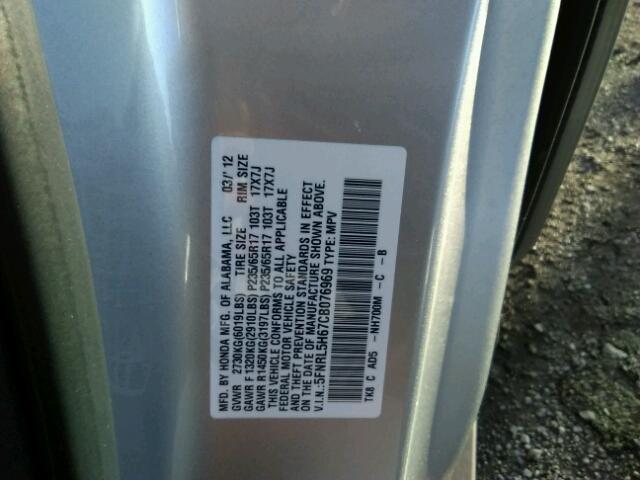 5FNRL5H67CB076969 - 2012 HONDA ODYSSEY EX SILVER photo 10