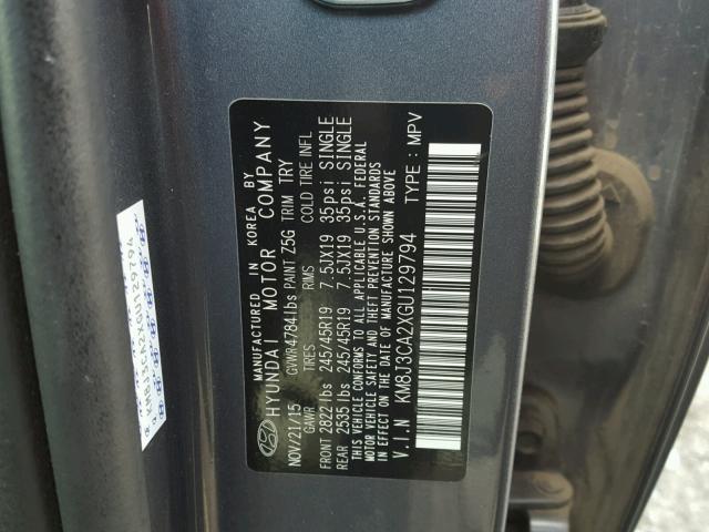 KM8J3CA2XGU129794 - 2016 HYUNDAI TUCSON LIM GRAY photo 10