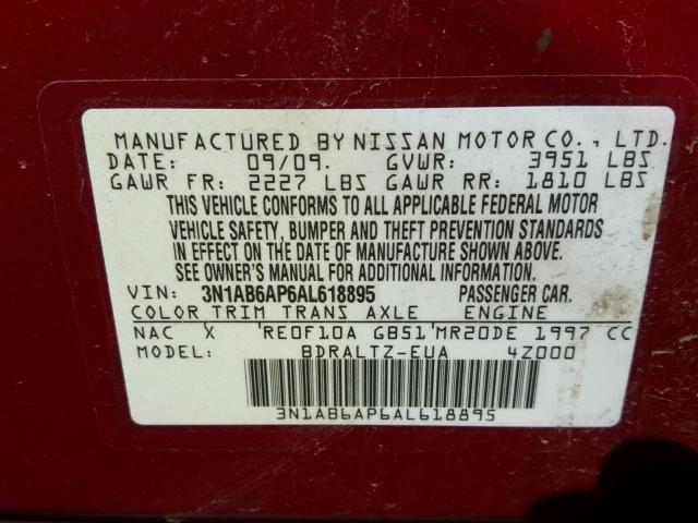 3N1AB6AP6AL618895 - 2010 NISSAN SENTRA 2.0 RED photo 10