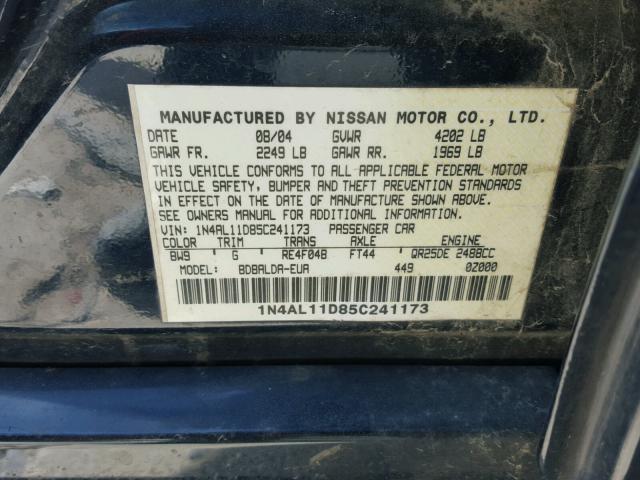 1N4AL11D85C241173 - 2005 NISSAN ALTIMA S BLUE photo 10