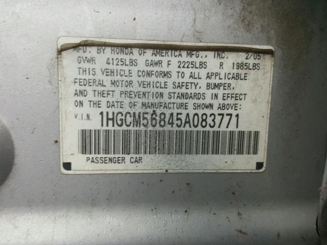 1HGCM56845A083771 - 2005 HONDA ACCORD EX GRAY photo 10