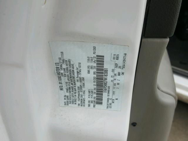 1FAFP34N27W183881 - 2007 FORD FOCUS ZX4 WHITE photo 10