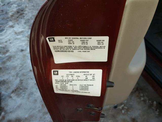 1G3NL52E33C122163 - 2003 OLDSMOBILE ALERO GL RED photo 10