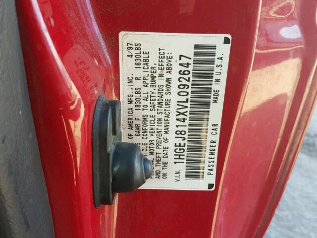 1HGEJ814XVL092647 - 1997 HONDA CIVIC EX შავი ფოტო 10