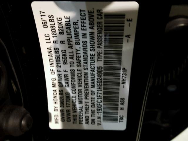 19XFC1F71HE024905 - 2017 HONDA CIVIC EXL 黑色 照片 10