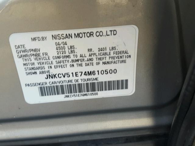 JNKCV51E74M610500 - 2004 INFINITI G35 SILVER photo 10