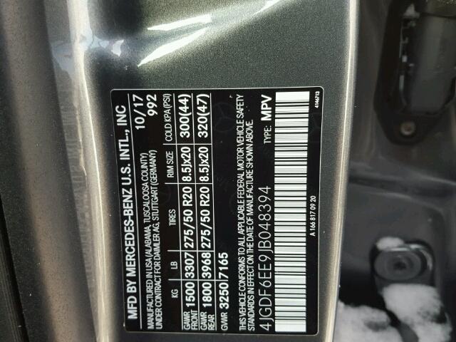 4JGDF6EE9JB048394 - 2018 MERCEDES-BENZ GLS 450 4M GRAY photo 10