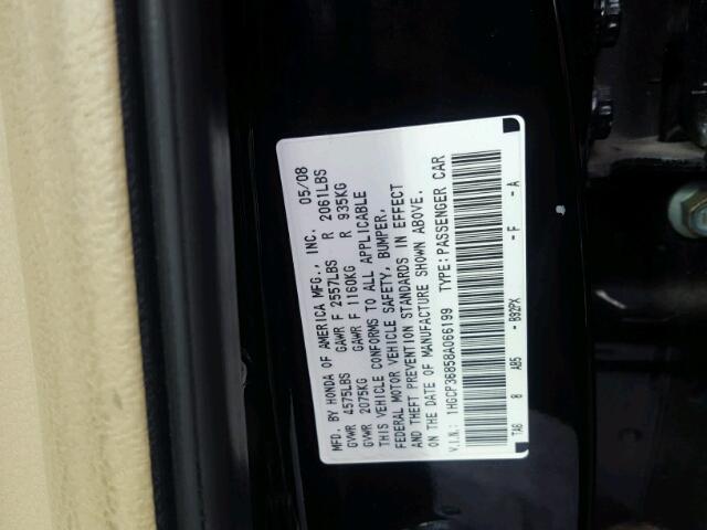 1HGCP36858A066199 - 2008 HONDA ACCORD EXL BLACK photo 10