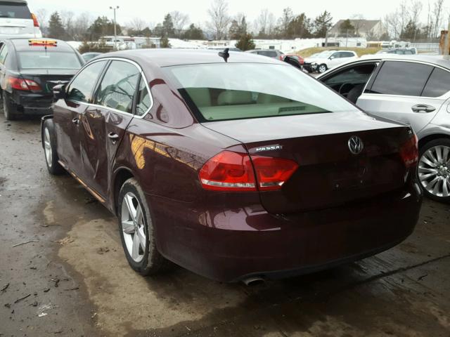 1VWBP7A34DC089403 - 2013 VOLKSWAGEN PASSAT SE BURGUNDY photo 3