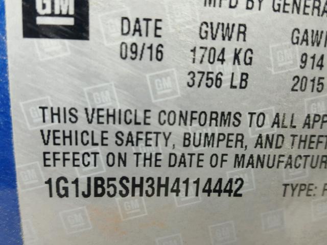 1G1JB5SH3H4114442 - 2017 CHEVROLET SONIC LS 蓝色 照片 10