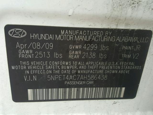 5NPET4AC7AH586438 - 2010 HYUNDAI SONATA GLS WHITE photo 10