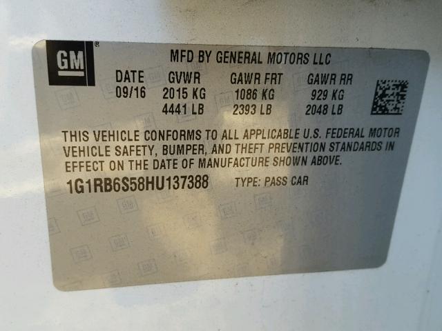 1G1RB6S58HU137388 - 2017 CHEVROLET VOLT PREMI WHITE photo 10