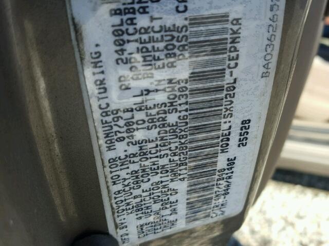 4T1BG28K8XU611303 - 1999 TOYOTA CAMRY CE TAN photo 10