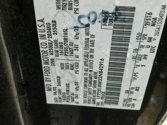 1FTRX18W32NB42916 - 2002 FORD F150 BLACK photo 10