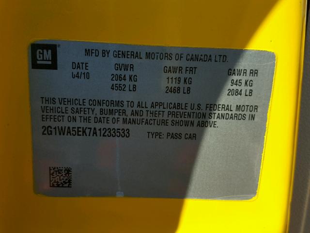 2G1WA5EK7A1233533 - 2010 CHEVROLET IMPALA LS YELLOW photo 10