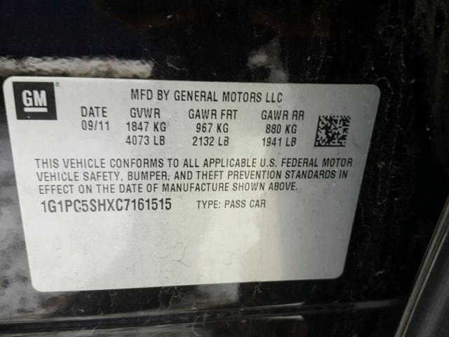 1G1PC5SHXC7161515 - 2012 CHEVROLET CRUZE LS BLACK photo 10