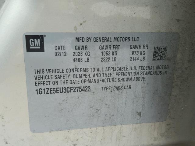 1G1ZE5EU3CF275423 - 2012 CHEVROLET MALIBU LTZ 金色 照片 10