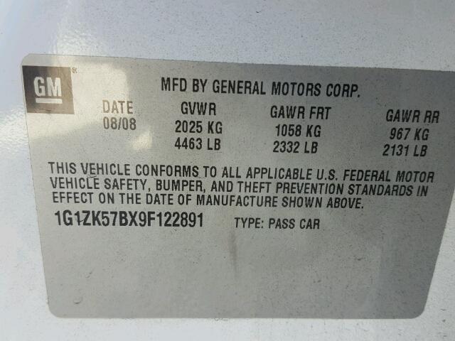 1G1ZK57BX9F122891 - 2009 CHEVROLET MALIBU LTZ WHITE photo 10