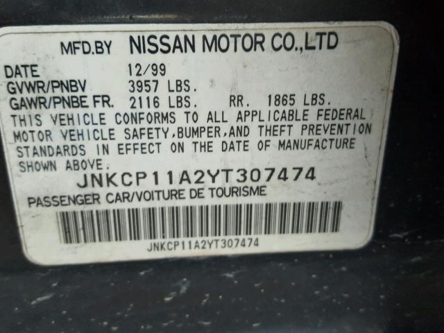 JNKCP11A2YT307474 - 2000 INFINITI G20 BLACK photo 10