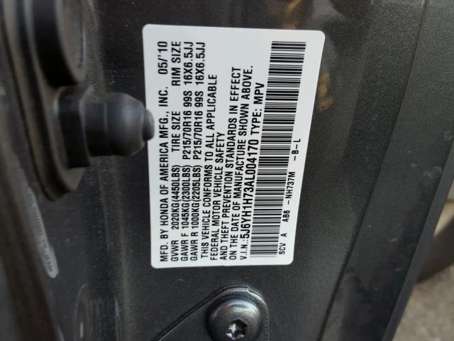 5J6YH1H73AL004170 - 2010 HONDA ELEMENT EX GRAY photo 10