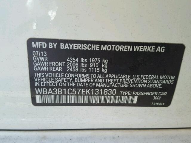 WBA3B1C57EK131830 - 2014 BMW 320 I WHITE photo 10