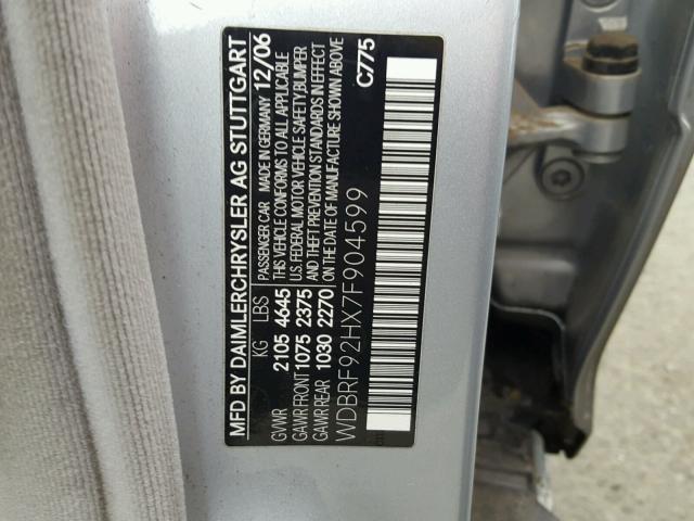 WDBRF92HX7F904599 - 2007 MERCEDES-BENZ C 280 4MAT SILVER photo 10