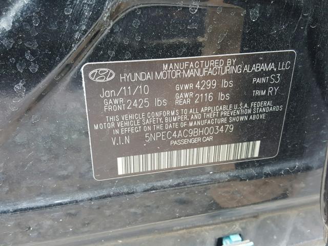 5NPEC4AC9BH003479 - 2011 HYUNDAI SONATA SE BLACK photo 10