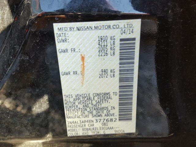 1N4AL3AP4EN377682 - 2014 NISSAN ALTIMA 2.5 BLACK photo 10