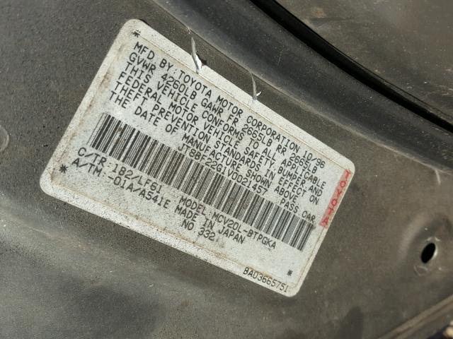 JT8BF22G1V0021457 - 1997 LEXUS ES 300 GREEN photo 10