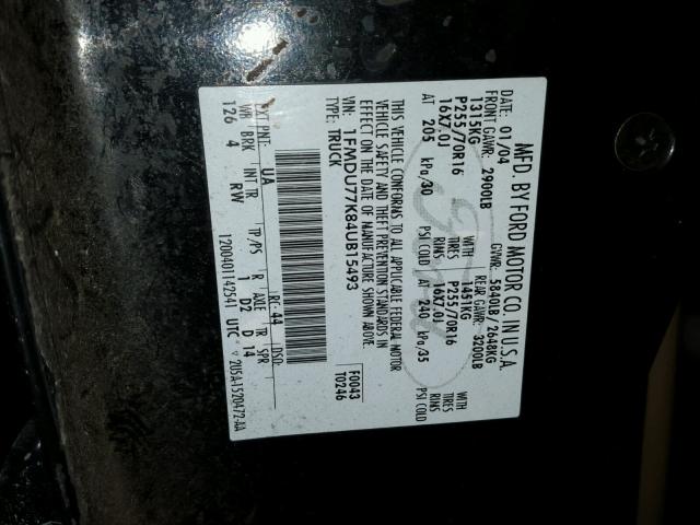 1FMDU77K84UB15493 - 2004 FORD EXPLORER S BLACK photo 10