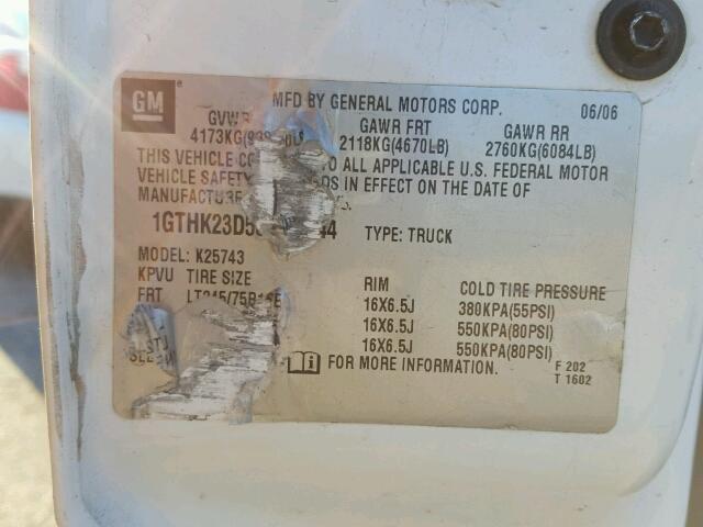 1GTHK23D56F262044 - 2006 GMC SIERRA K25 WHITE photo 10