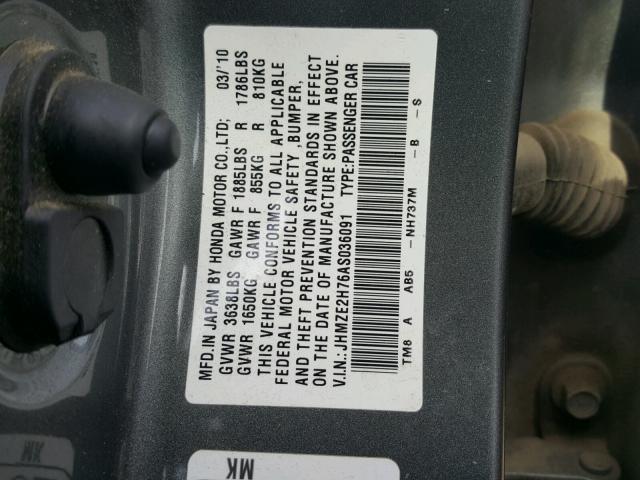 JHMZE2H76AS036091 - 2010 HONDA INSIGHT EX GRAY photo 10