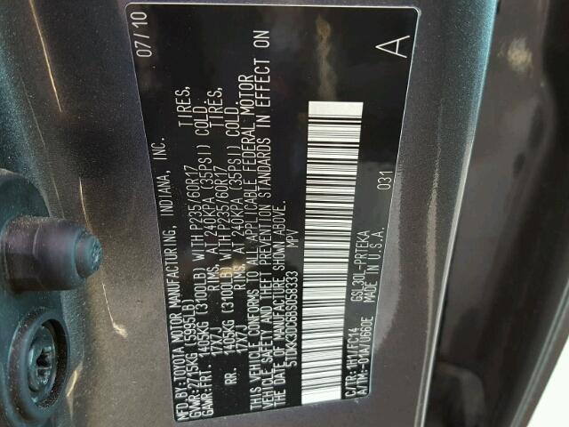 5TDKK3DC6BS058333 - 2011 TOYOTA SIENNA LE GRAY photo 10